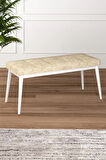 Tinaa Jery Kumaş Modern Beyaz Ahşap Ayak Bench Oturak 90x40, Ayakkabılık Bank, Yatak Ucu Puf