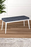 Tinaa Jery Kumaş Modern Beyaz Metal Ayak Bench Oturak 90x40, Ayakkabılık Bank, Yatak Ucu Puf