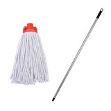 Titiz İspanyola Islak Yedek Mop Takımı - Beyaz Cotton Mop + Metal Vidalı Sap - 1 Adet