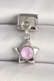 316L Çelik Gümüş Renk Pembe Zirkon Taşlı Yıldız Model Nomination Charm - TJ-BC1287