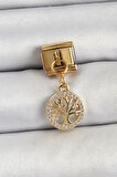 316L Çelik Sallantılı Zirkon Taşlı Hayat Ağacı Model Gold Renk Nomination Charm - TJ-BC1422