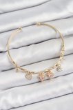 Pirinç Zirkon Taşlı Pembe Kalp Model Gold Renk Charm Bileklik - TJ-BB7356