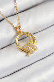 316L Çelik Zirkon Taşlı Düğüm Model Gold Renk Kadın Kolye - TJ-BKO10349