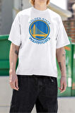 Gollden Statte Warriorrs Logo Baskılı Unisex Oversize Basketbol Takım Tişört