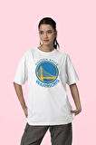 Gollden Statte Warriorrs Logo Baskılı Unisex Oversize Basketbol Takım Tişört