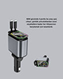 Araç Şarj Cihazı 66W 4 Portlu Hızlı Şarj ve LED Işıklı