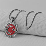 Gravür İşlemeli 925 Ayar Gümüş Büyük Boy Ay Yıldız Kolye
