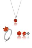 925 ayar Gümüş Orange taşlı Lotus Çiçeği takım & seti