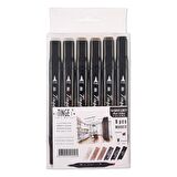 Tinge Twin Çift Taraflı Marker Kalemi 6lı Set Warm Grey