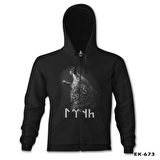 Göktürk Kurt Siyah Erkek Kapşonlu