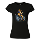 Motosiklet - Biker Girl Siyah Bayan Tshirt