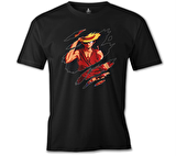One Piece - Luffy Straw Hat 3 Siyah Erkek Tshirt