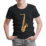 Saksafon Siyah Çocuk Tshirt