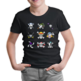 One Piece - Character Flags Siyah Çocuk Tshirt