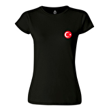 Ay Yıldız - Göğüs Logo 2 Siyah Bayan Tshirt