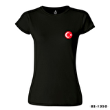 Ay Yıldız - Göğüs Logo 2 Siyah Bayan Tshirt