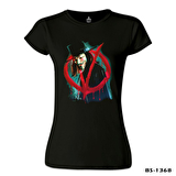 V for Vendetta - Give him a Mask Siyah Bayan Tshirt
