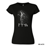 Göktürk Kurt Siyah Kadın Tshirt