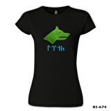 Göktürk Kurt 2 Siyah Bayan Tshirt