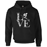 Love - Kayak Siyah Erkek Fermuarsız Kapşonlu