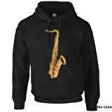 Saksafon Siyah Erkek Fermuarsız Kapşonlu