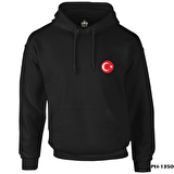 Ay Yıldız - Göğüs Logo 2 Siyah Erkek Fermuarsız Kapşonlu