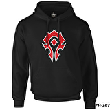 World Warcraft - Logo Siyah Erkek Fermuarsız Kapşonlu