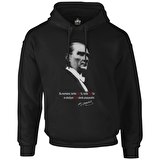 Atatürk - Ebediyen Türk Siyah Erkek Fermuarsız Kapşonlu