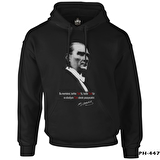 Atatürk - Ebediyen Türk Siyah Erkek Fermuarsız Kapşonlu