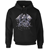 Queen Logo Siyah Erkek Fermuarsız Kapşonlu