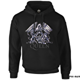 Queen Logo Siyah Erkek Fermuarsız Kapşonlu