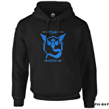 Pokemon Go - Team Mystic Siyah Erkek Fermuarsız Kapşonlu