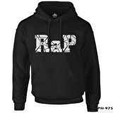 RAP Logo Siyah Erkek Fermuarsız Kapşonlu