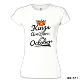 Kings Born on October - Crown Beyaz Bayan Tshirt