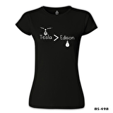 Tesla & Edison Siyah Bayan Tshirt