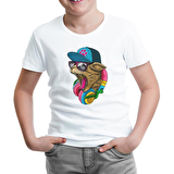 Cat Headphone Müzik Beyaz Çocuk Tshirt