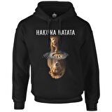 Hakuna Matata - Aslan Siyah Erkek Fermuarsız Kapşonlu