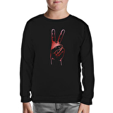 Zafer İşareti Siyah Çocuk Sweatshirt