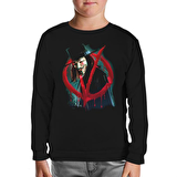 V for Vendetta - Give him a Mask Siyah Çocuk Sweatshirt