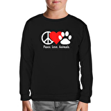 Peace Love Animals Siyah Çocuk Sweatshirt