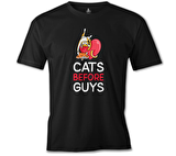 Cats Before Guys Siyah Erkek Tshirt
