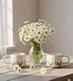 Papatya Bahçesi Kabartma Desenli El Yapımı 2 Kişilik 175 ml Seramik Kupa Bardak