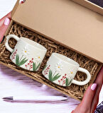 Papatya Bahçesi Kabartma Desenli El Yapımı 2 Kişilik 175 ml Seramik Kupa Bardak