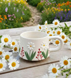 Papatya Bahçesi Hediye Seti 2 Kabartma Desenli Kupa 2 Türk Kahvesi 2 Kolonyalı Mendil