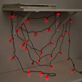 5m 28 LED Mini Top Işık Kırmızı - Fişli, Siyah Kablo
