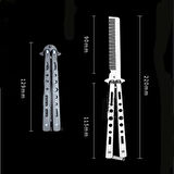 Gri Katlanabilir Paslanmaz Çelik Kelebek Bıçak Tarak Sakal Bıyık Fırçası Profesyonel Saç Kesimi İçin Tarak