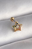 316L Çelik Gold Renk Renkli Zirkon Taşlı Yıldız Model Tragus Piercing