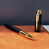 Gold Desen Siyah Deri Defter Kalem Set