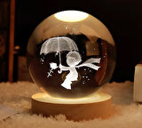 Dekoratif Küçük Prens Tasarımlı Ahşap Altlıklı Işıklı Cam Küre BÜYÜK BOY Cam:8cm Ahşap:2cm
