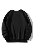 Kadın Ay Baskılı Siyah Oversize Sweatshırt